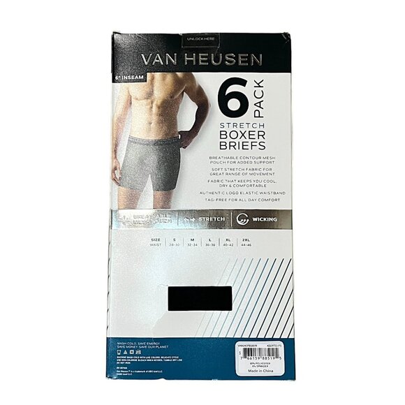 Van Heusen Stretch Boxerbriefs 6-Pack Black Size Small (28-30) NWT - Picture 2 of 10